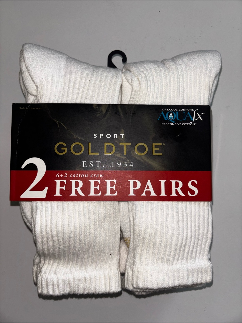Sport Gold Toe Men's Cotton Crew 6 + 2 Bonus Pack, White, Shoe Size 6-12 ½ NWT